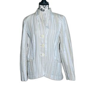 Lafayette 148 New York Textured Cotton Khaki Ivory Blazer Size 10 Retail $650+